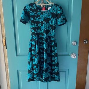 LuLaRoe Black Dress with Teal Floral Print - Women's Midi